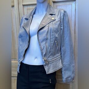 White House Black Market Coated Foil Moto jacket in Gold Foil size 4 NEW #8